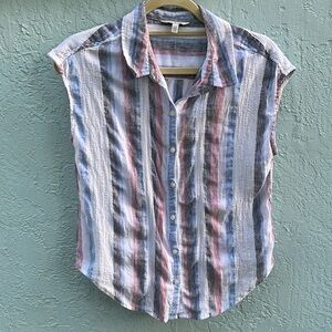 Red White Blue Black stripe Lucky Brand button up